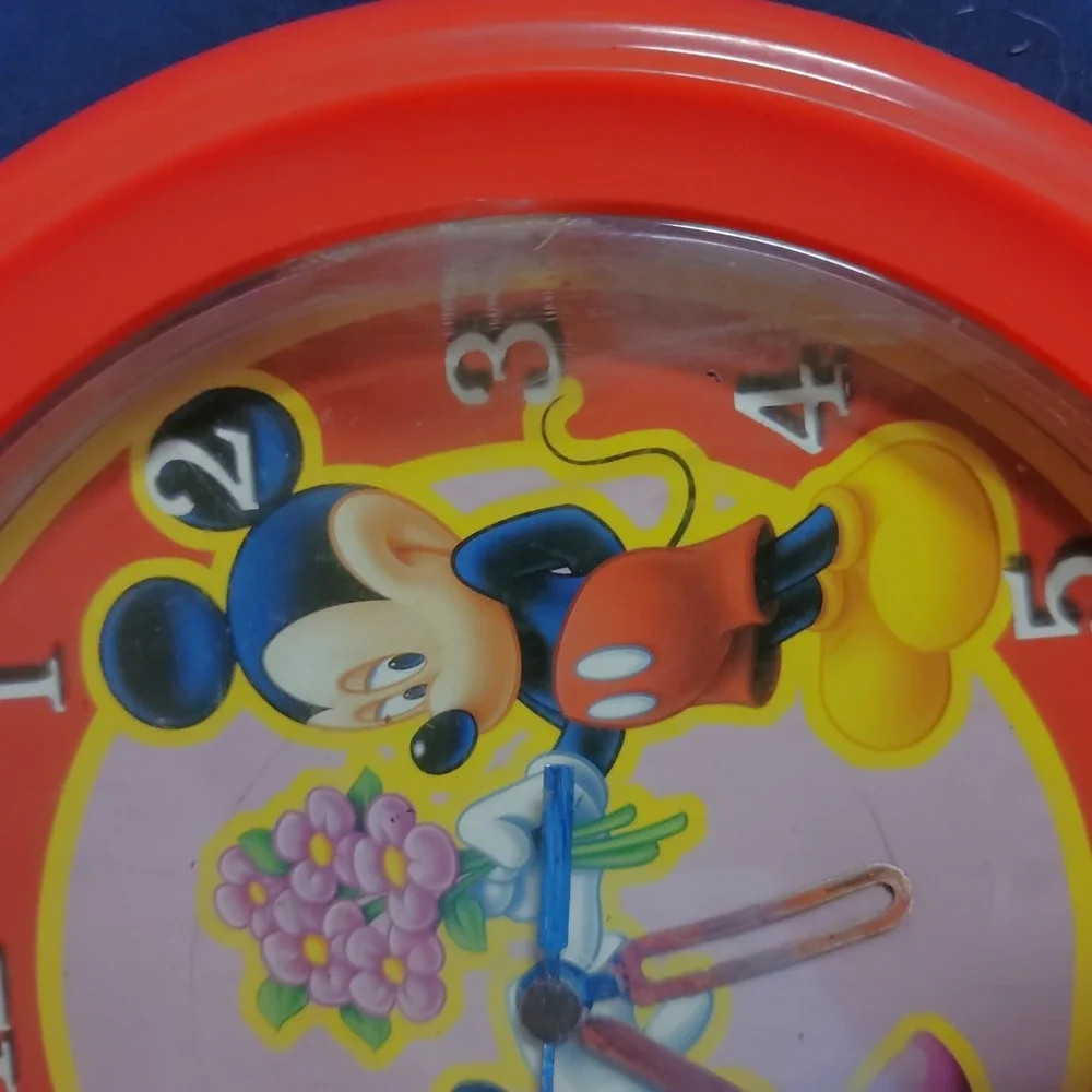 Disney Mickey Minnie Mouse Wall Clock Red Plastic Round Tested Working